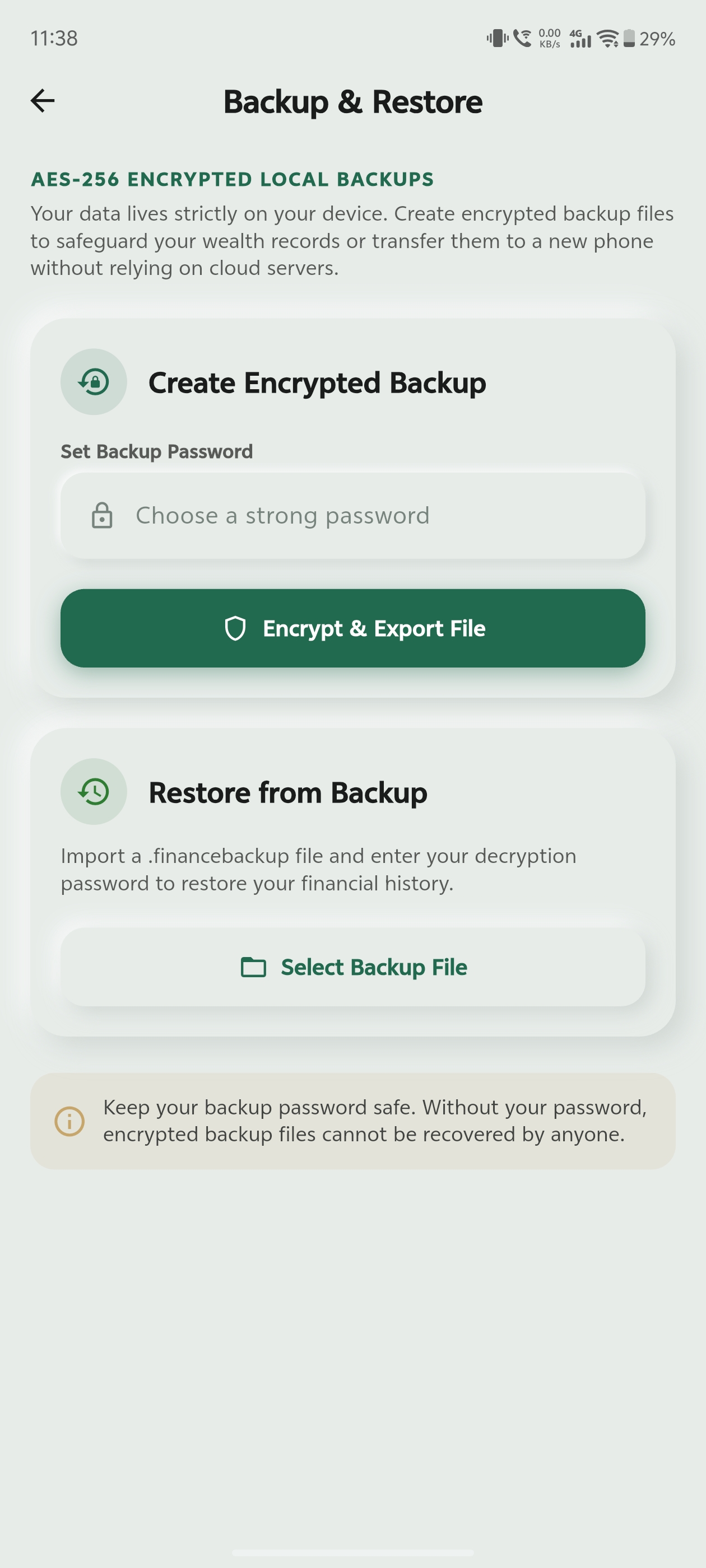 Money Planner - Encrypted Offline Backups