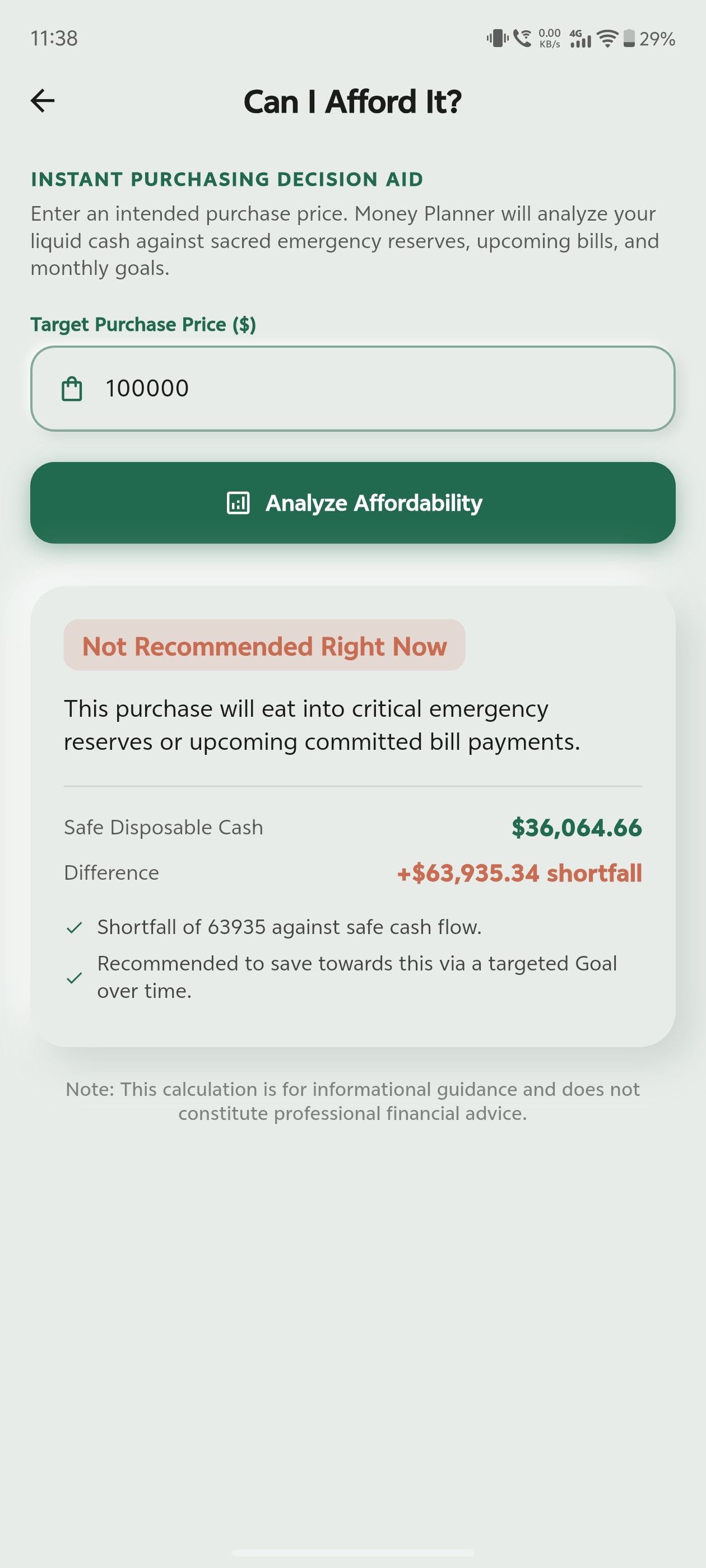 Money Planner - “Can I Afford It?” Calculator