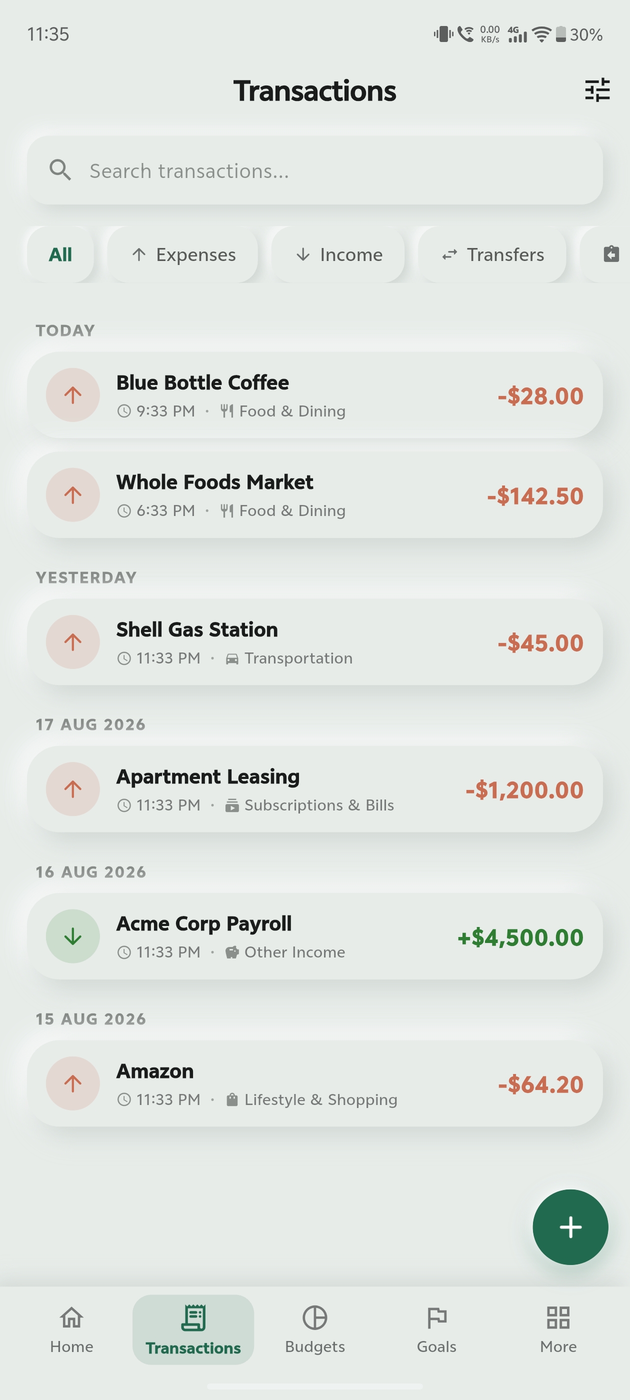 Money Planner - Searchable Transaction History